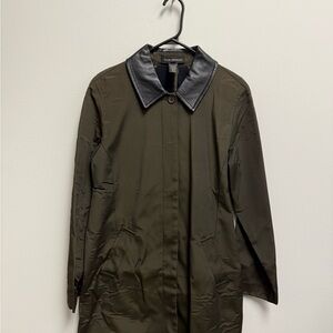 Club Monaco Women's Dark Green Trench Coat with Black Collar